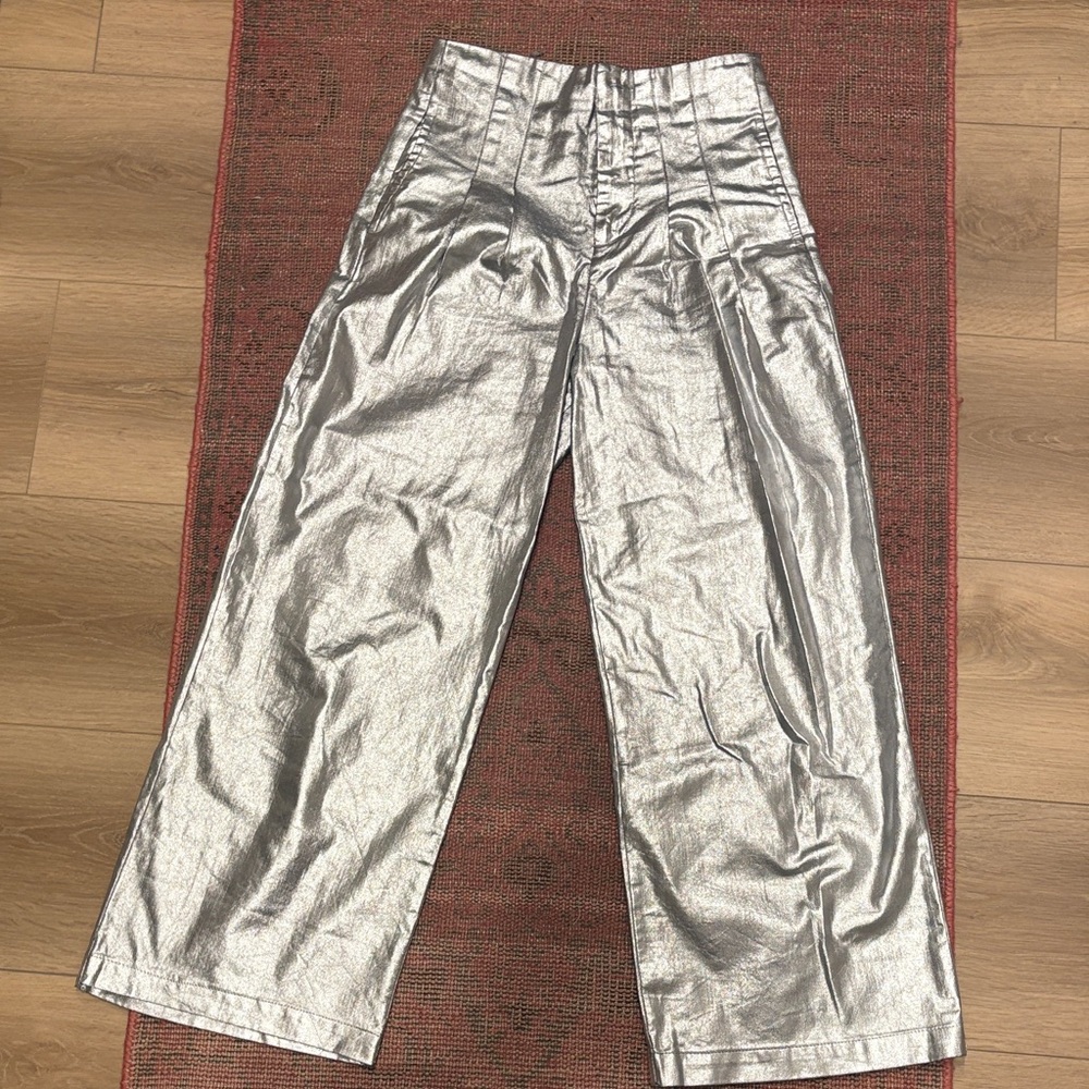 THE GREAT. Silver Wide-Leg Pants